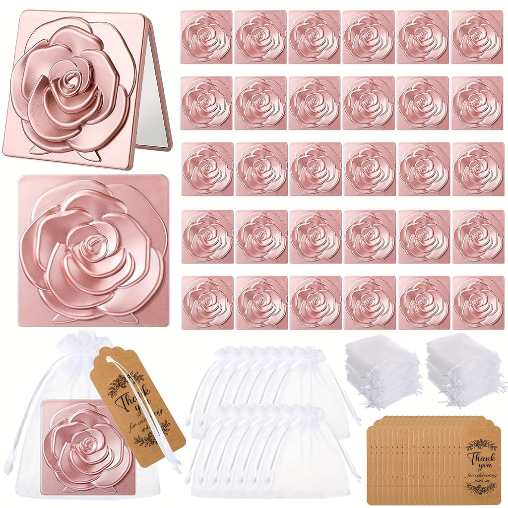 30-Set Rose-Shaped Compact Mirror Favors with Thank-You Tags, Organza Bags and 2.75-Inch Folding Cases — image 8
