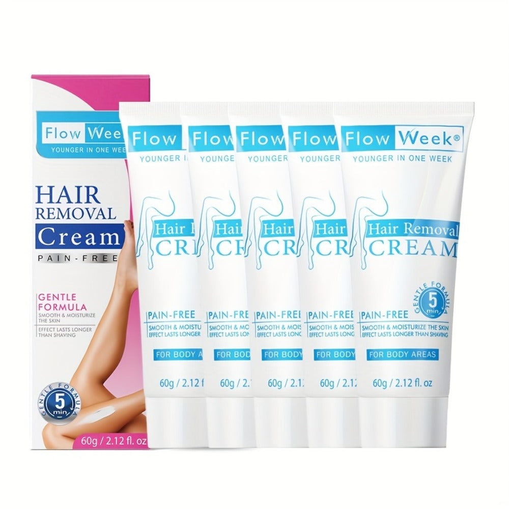 Hair Removal Cream Flow Week 60g Tube with One Three or Five Pack Options for External Body Grooming — image 7
