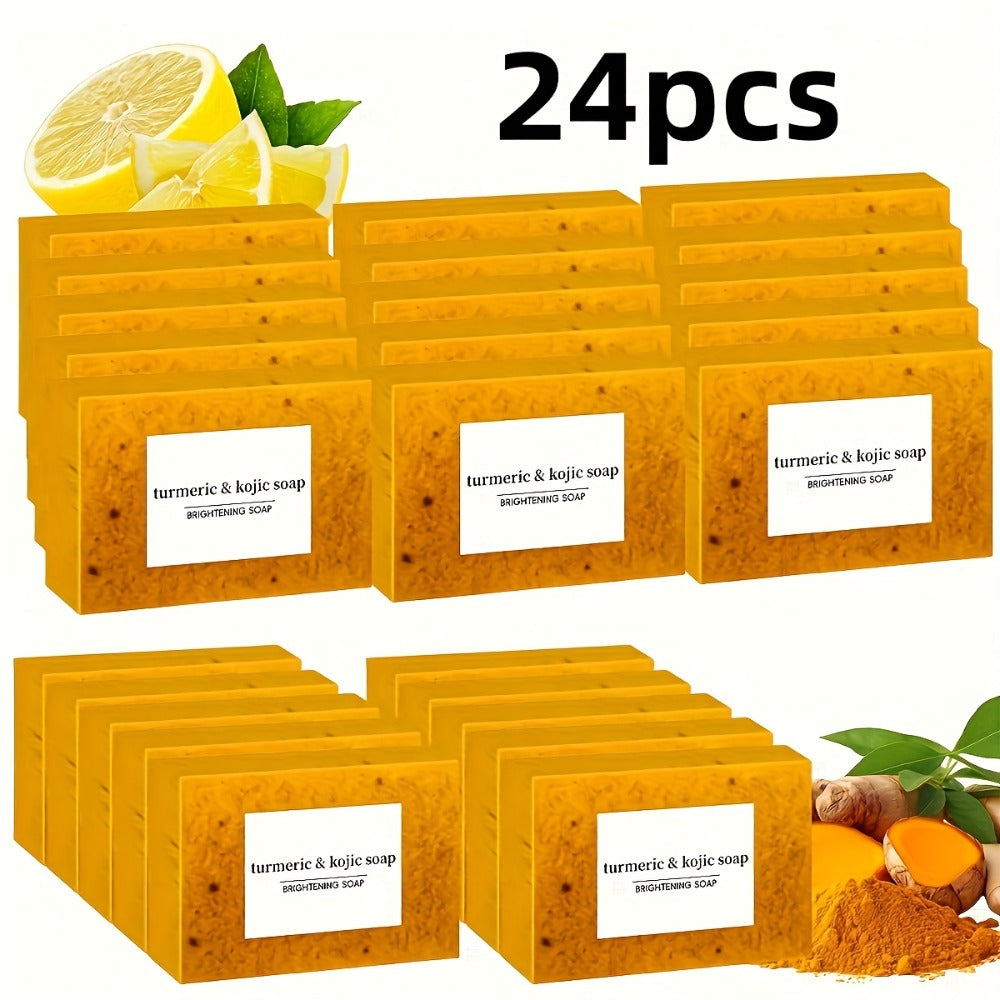 Kojic Acid Soap Bar 24-Pack Handmade – Lemon Turmeric Cold Process Bar Soap with Ginger Extract & Exfoliating Granules — imag