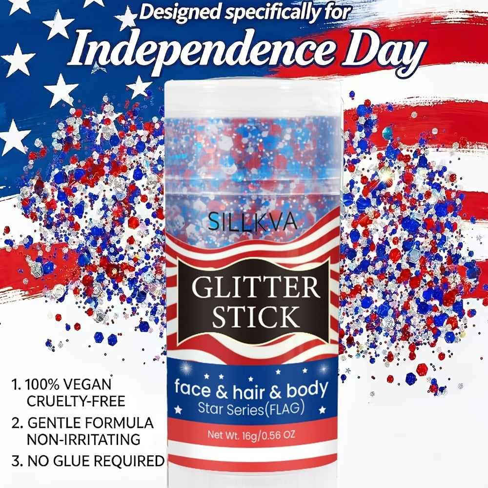 Glitter Makeup Stick Red & Blue Multi-Use Glitter Gel for Face Hair & Body – Patriotic American Flag Theme for July 4th Indep