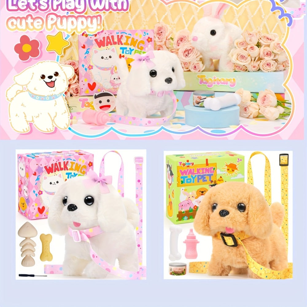Plush Toy White Electronic Puppy with Walking, Barking, Tail-Wagging Action, Leash and Bow — image 12