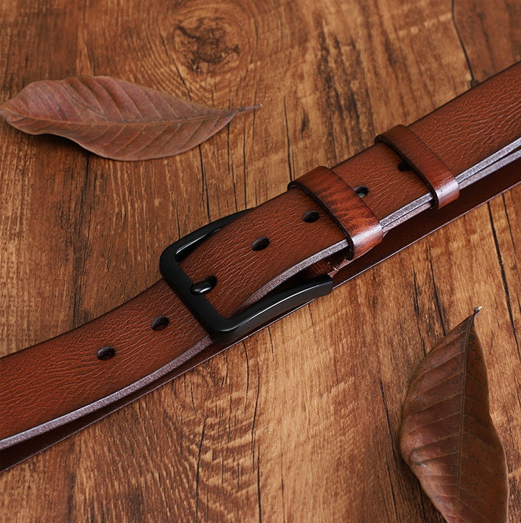 Men's Alloy Pin-buckle Belt With Top-layer Cowhidenew Casual Style