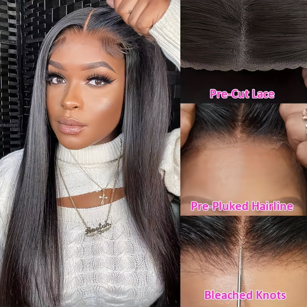 Wig Bone-Straight Glueless Human Hair in Natural Black, 10-34 Inch Options with Pre-Cut 6x4.5 Lace — image 18