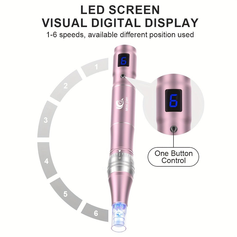 L6 Pink Microneedling Pen Kit with 10 Replacement Tips, Six Speed Levels and USB Charging Cable — image 11
