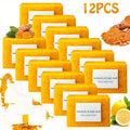 Kojic Acid Turmeric Soap Bar Set 12 Pack 100g with 4 Bubble Nets – Ginger Lemon Handmade Moisturizing Brightening Body Soap f