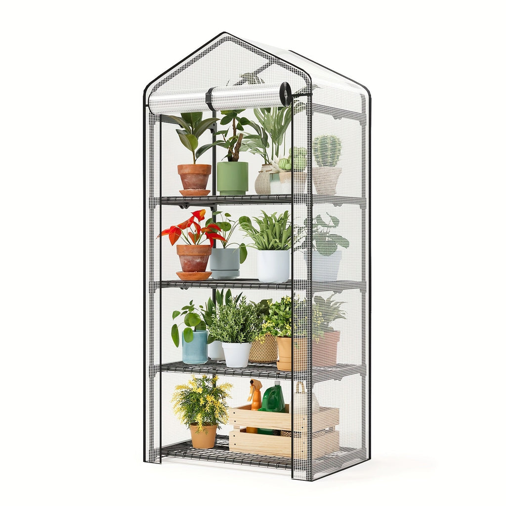 4 Tier Mini Greenhouse for Indoor Outdoor Plants, Portable PE Cover Greenhouse with Rack Stand for Seedlings — image 2