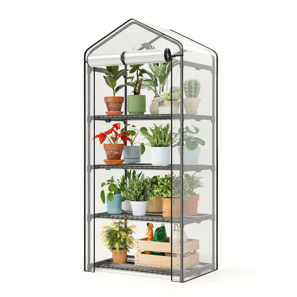 4 Tier Mini Greenhouse for Indoor Outdoor Plants, Portable PE Cover Greenhouse with Rack Stand for Seedlings — image 2
