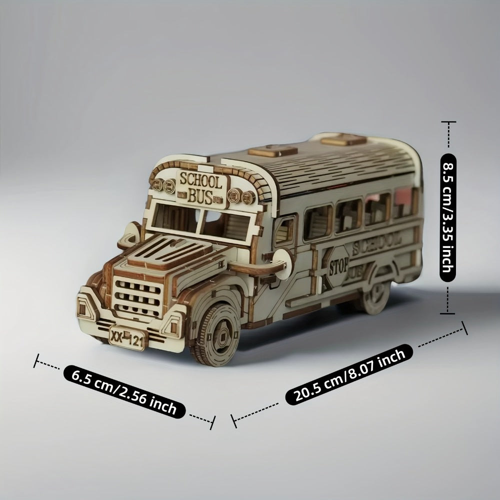 Wooden School Bus Model Kit with Laser-Cut Panels, Rolling Wheels and 20.5 cm Display Length — image 6