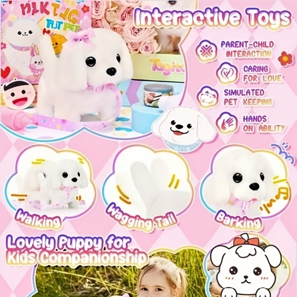 Plush Toy White Electronic Puppy with Walking, Barking, Tail-Wagging Action, Leash and Bow — image 10