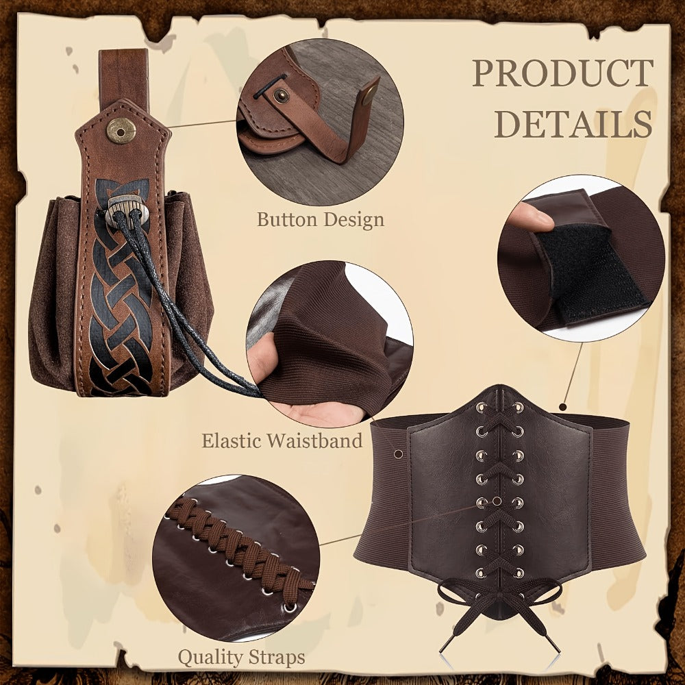 Medieval Costume Accessories Set 5-Piece, Corset Belt, Renaissance Belt Bag, Cork Potion Bottle & More for Halloween — image 