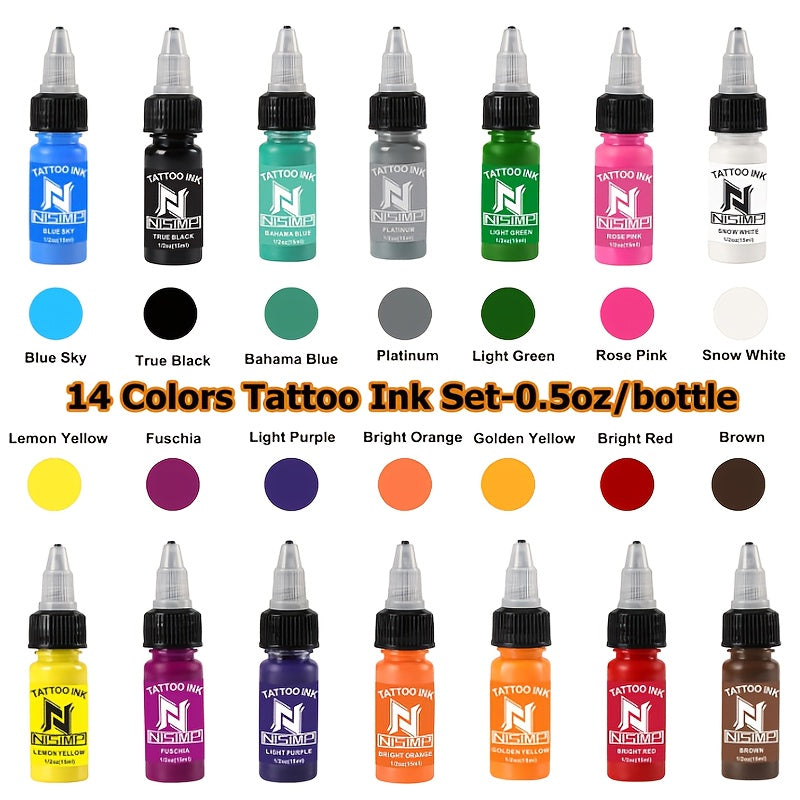 Tattoo Ink NISIMP 7- or 14-Color Gift Box Set with Transparent Bottles and Two Configurations — image 11