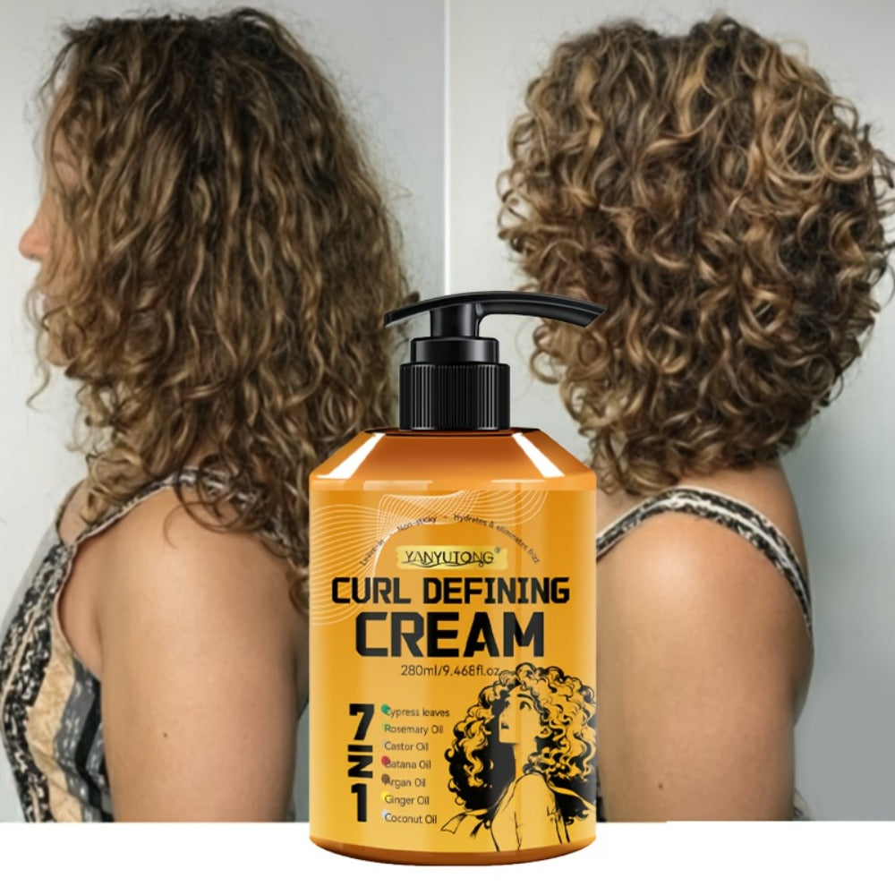 Curl Defining Cream 7-in-1 with Argan Oil & Rosemary Oil 280ml – Frizz Control, Natural Fluffiness & Long-Lasting Hold for Wa