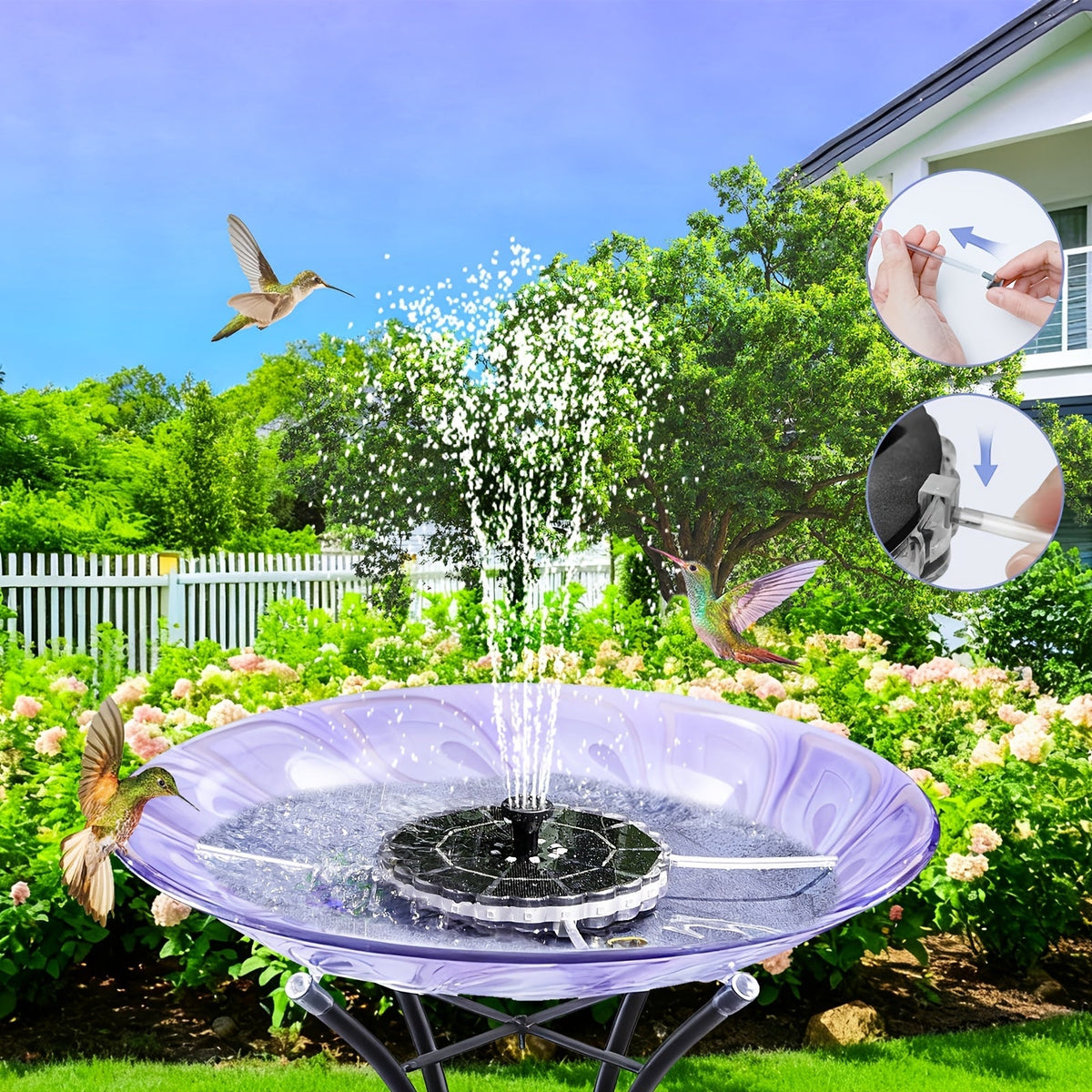 Bird Bath Fountain Solar 3.5W LED Lights 3000mAh Battery IPX8 7 Nozzles for Garden, Patio and Yard Use — image 2