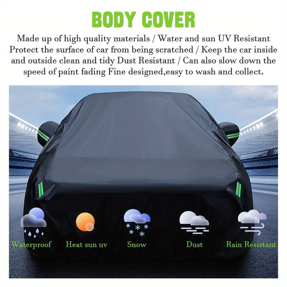 Black Full Car Cover with Green Reflective Tabs, Storage Bag and 5.1 x 2 x 1.5 m Vehicle Fit Size — image 7