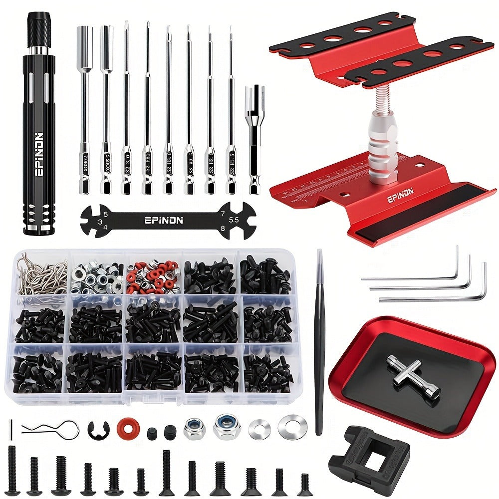 RC Car Maintenance Stand Tool Kit EPINON 360° Rotating Work Stand 520PCS Screw Set Aluminum Screwdriver Bits Compatible with 