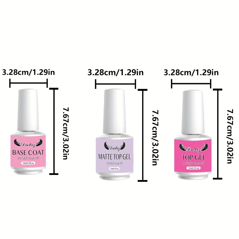 Gel Nail Polish 3-Piece Base and Top Coat Kit with No-Wipe Glossy, Matte and Base Gel for UV/LED Soak-Off Manicures — image 9