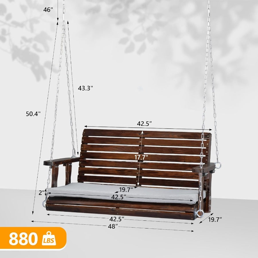 Porch Swing 4 FT Wooden, Outdoor Patio Swing with Adjustable Chains, Rustic Farmhouse Style for Yard — image 5
