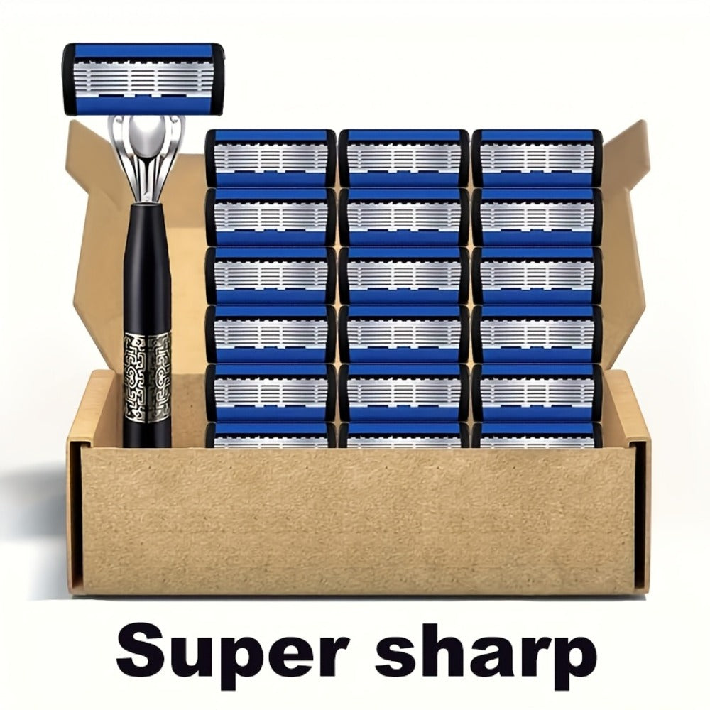 Men's Razor Set with Stainless Steel Replacement Blades – Reusable Handle & High-Capacity Blade Kit for Smooth Close Shave — 