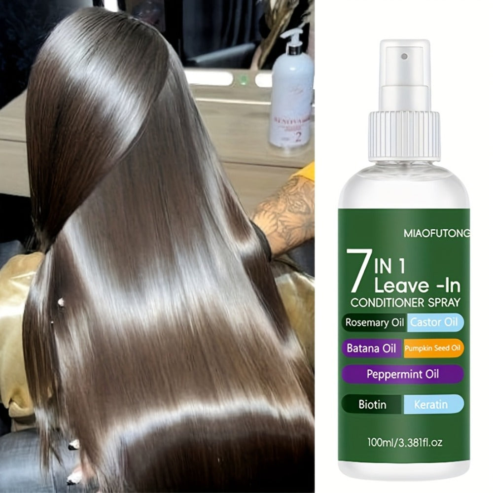 Leave-In Conditioning Spray 7-in-1 Argan Oil Rosemary Biotin Keratin Collagen - Heat for Bath Time, Home Spa and Personal Car