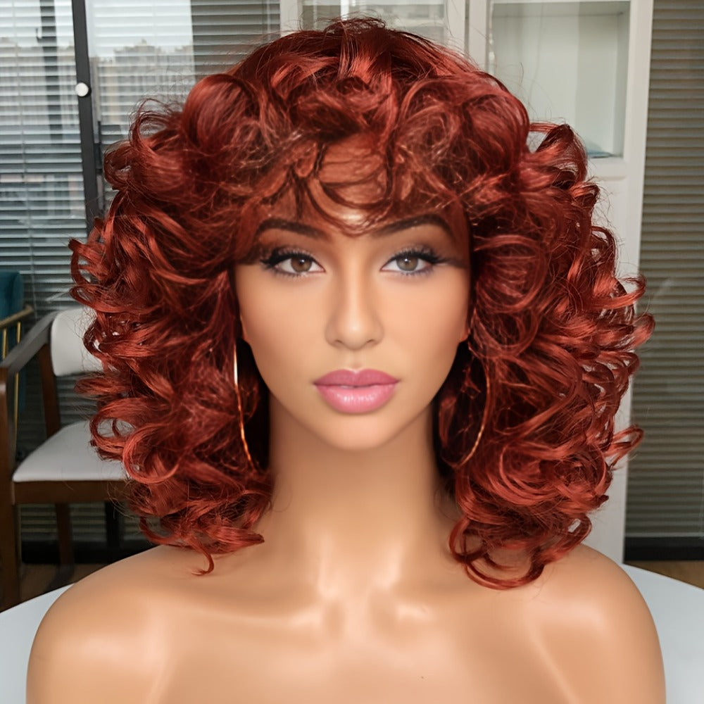 Synthetic Wig 14-Inch Jerry Curls with Wispy Bangs and 13x1 Lace Front in Three Colors for Daily Styling — image 5