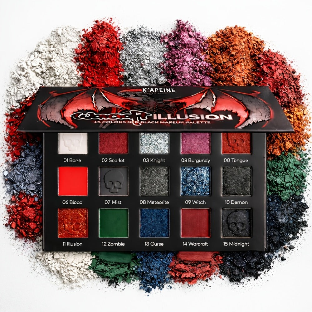 Eyeshadow Palette 15-Shade Dark Gothic Color Mix with Matte, Shimmer and Glitter Finishes in Black Case — image 3