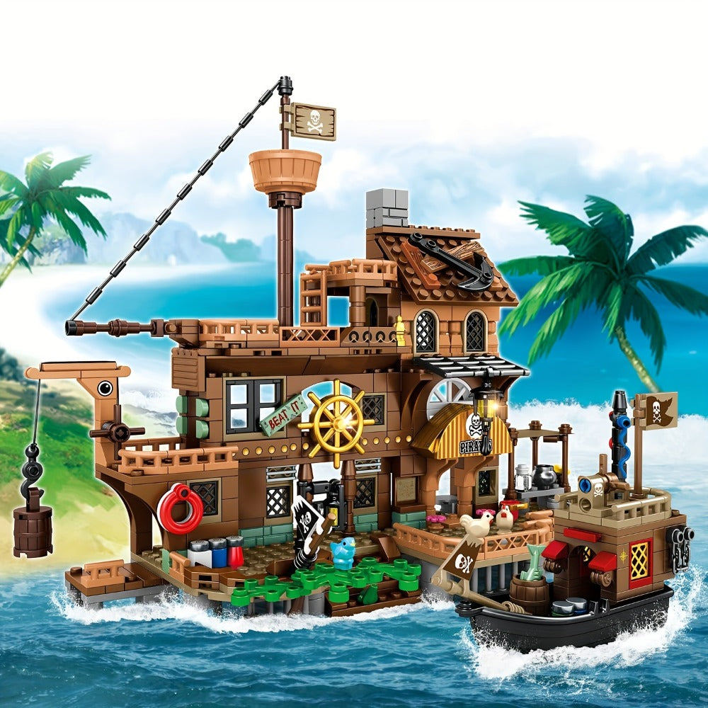 Pirate Wharf Building Blocks Set with 573-Piece Source Record, Model 1547, Boat, Dock and Multi-Level Supply Center — image 3