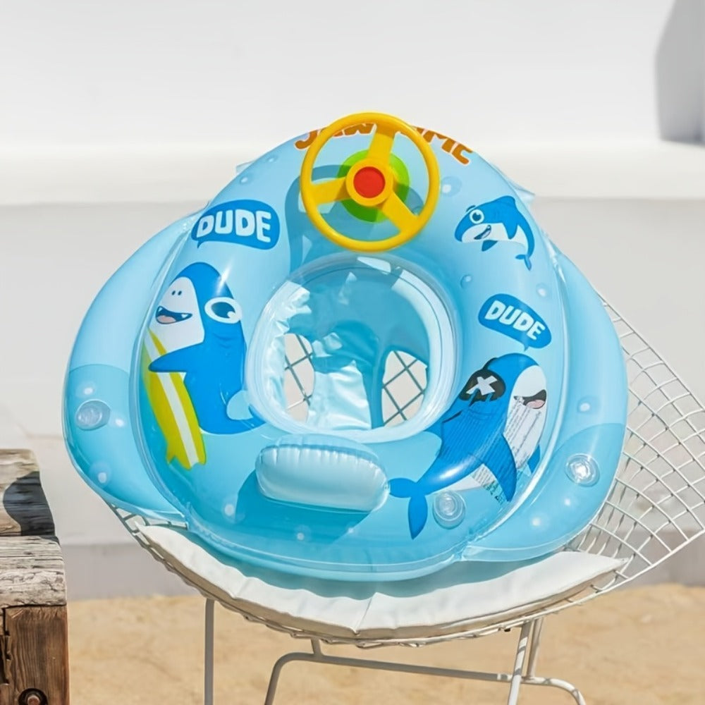 Pool Float Animal-Themed Seat Ring with Steering-Wheel Detail, Inflatable Backrest and Three Colors — image 7