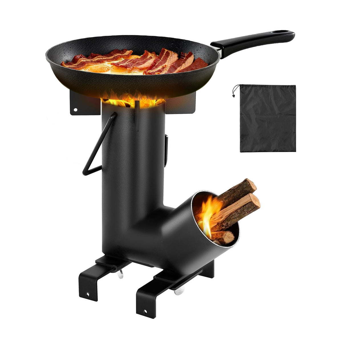 Black Wood-Burning Rocket Camping Stove with Cast-Iron Cooktop, Storage Bag and 12.96-Pound Weight — image 1