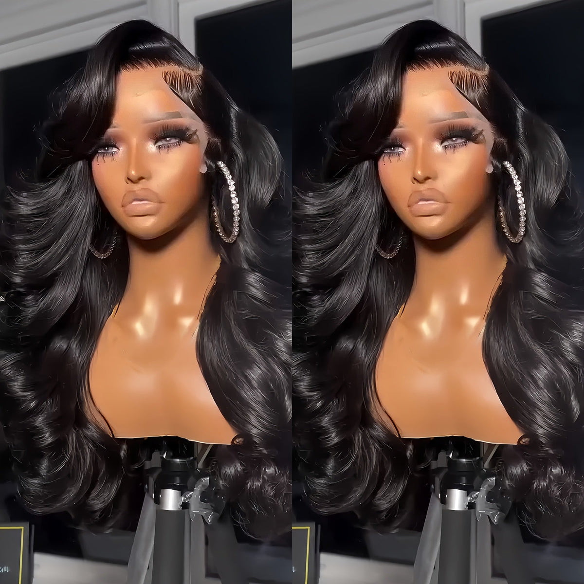 13x4 HD Lace Front Body Wave Synthetic Wig 250% Density Glueless Natural Black Crimson, for Home, Travel and Salon Hair Styli