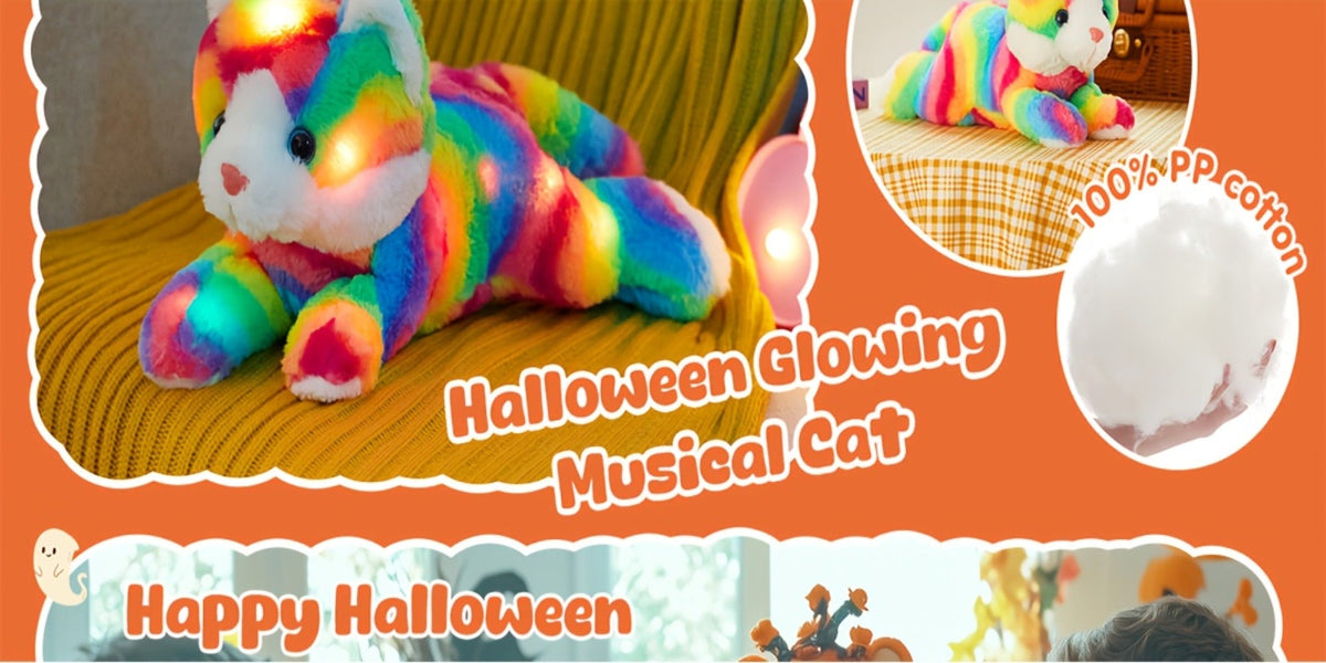 Plush Toy Rainbow Cat with LED Glow and Optional Music for Colorful Kawaii Room Display and Gifting — image 13