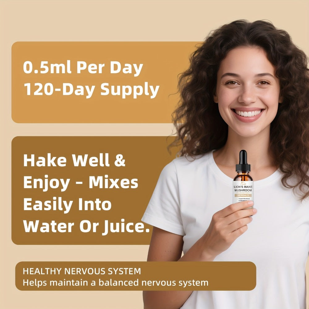 Lion's Mane Mushroom Liquid Drops 2fl oz Natural Herbal Extract for Brain Support, Focus, Memory & Cognitive Clarity for Men 