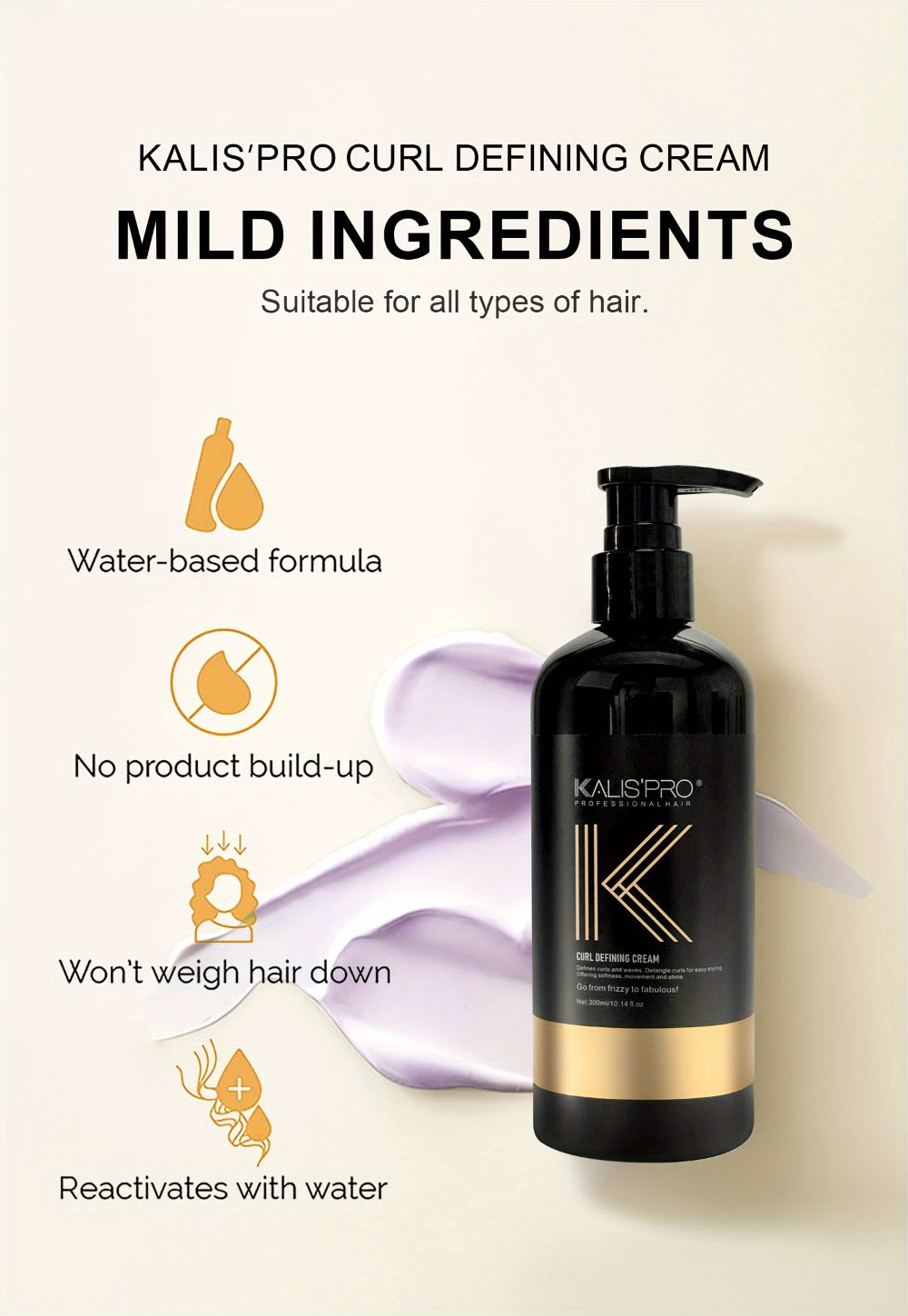 Curl Defining Cream and Detangling Brush Set by KALISPRO with One or Two 300ml Pump Bottles — image 14