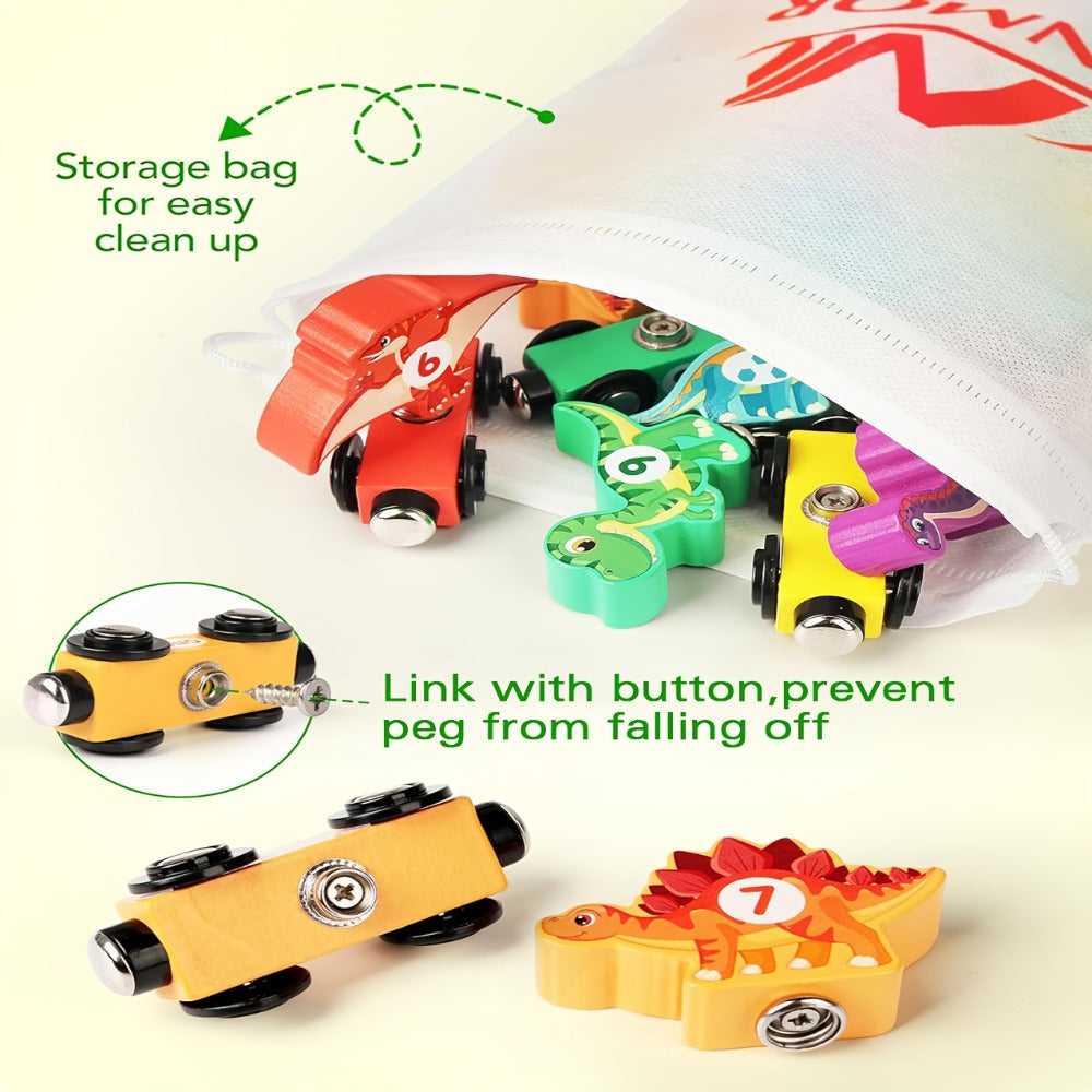 Magnetic Dinosaur Number Train Set for Kids Ages 3-5, 11PCS Wooden Magnetic Train Toy with Engine & Numbered Cars — image 7