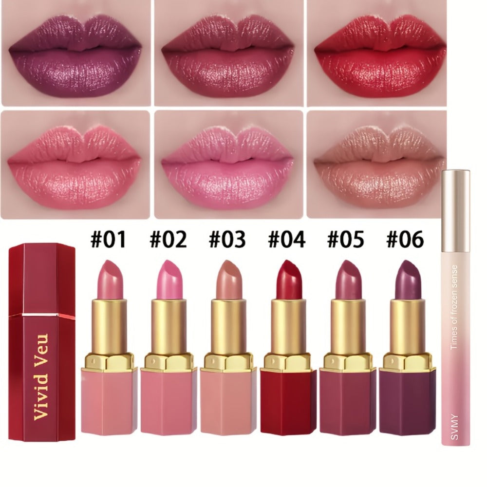 Lipstick Set, Vivid Veu 6-Piece Glossy Cream Bullet Collection with Pink, Rose, Berry and Mauve Colors — image 3