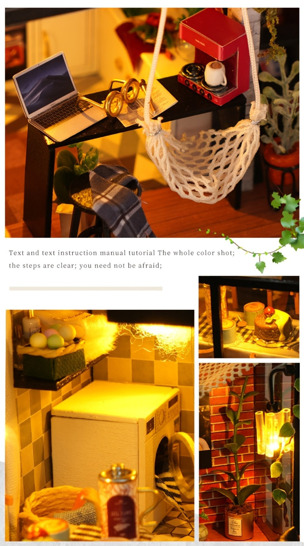 DIY Dollhouse Kit 2 Story with Dust Cover, Handmade Miniature House Model with Furniture Parts, No Glue No Batteries — image 