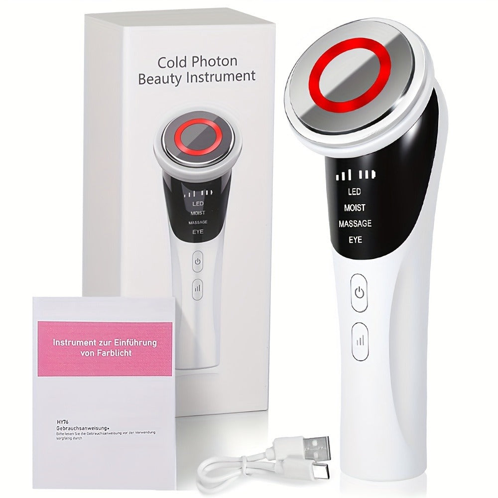 Cold Photon LED Beauty Massager 4-in-1 for Face Neck Eye, USB Rechargeable Skin Care Device Puffiness Reducer Gift for Women 