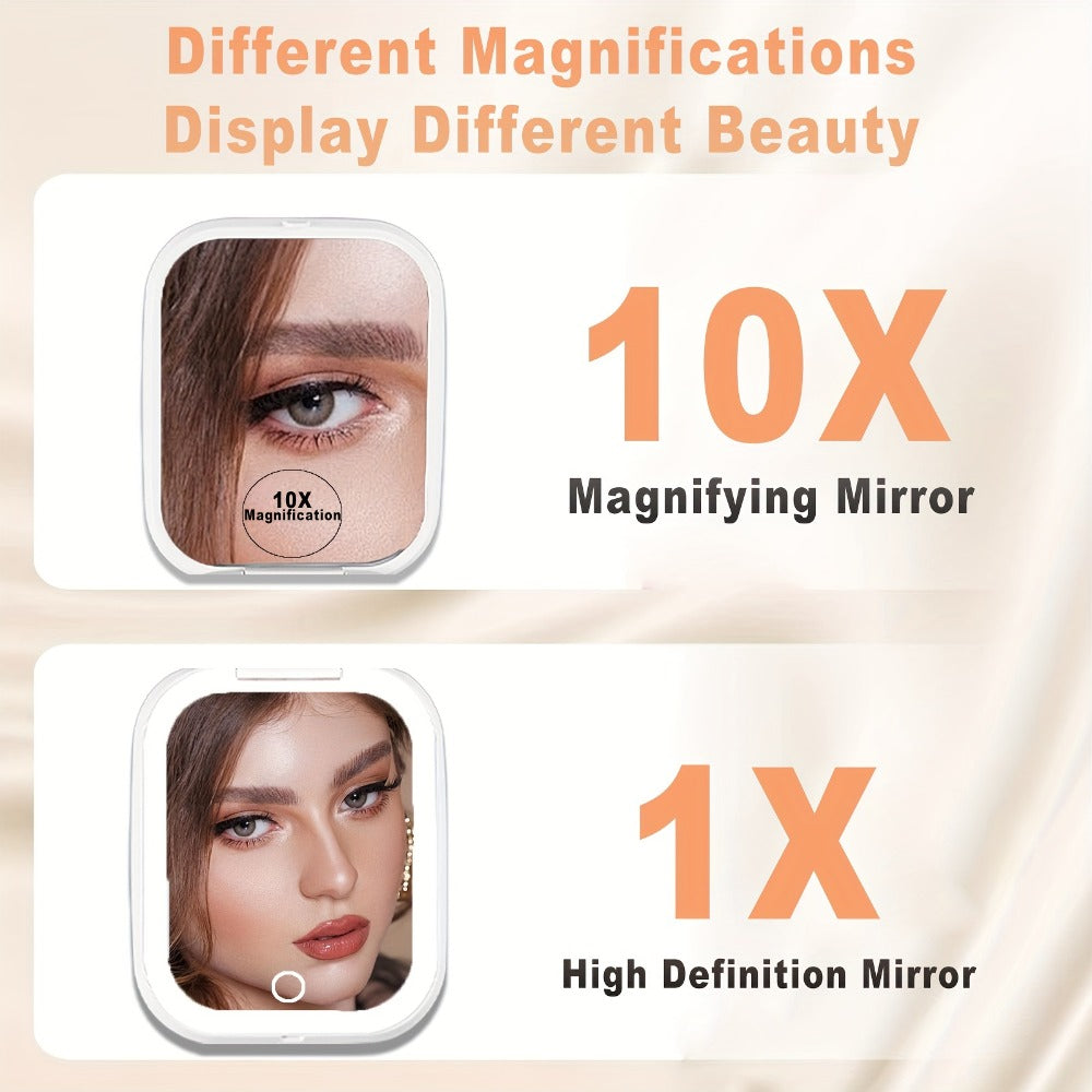 Rechargeable Pink or White LED Compact Mirror with 1X and 10X Views, Three Light Modes and Touch Dimming — image 6