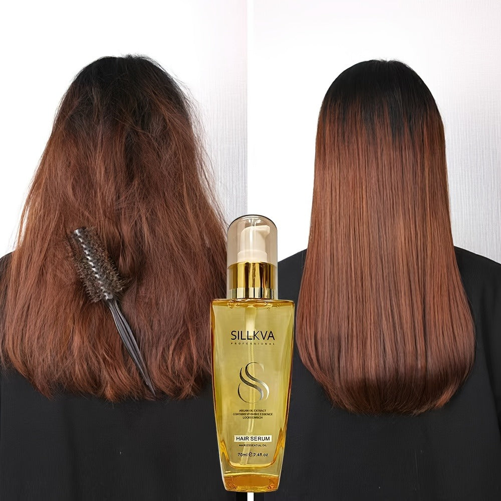 SILLKVA Argan Oil Liquid Hair Serum, Frizz Control & Flyaway Tamer, Smoothing Leave-In Treatment for Dry Damaged Hair — image
