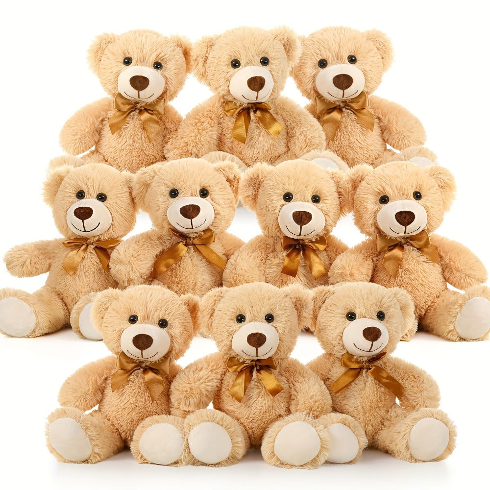 Plush Toy Eight-Pack of 11-Inch Teddy Bears in Dark Brown or Khaki for Events and Favors for Character Display, Room Decor an