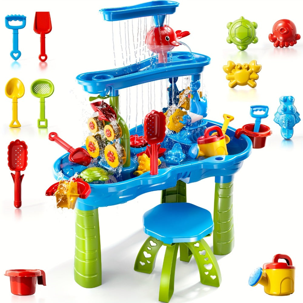Sand and Water Table for Toddlers 3-Tier, Outdoor Sensory Play Set with Shovel Scoop & Strainer — image 1