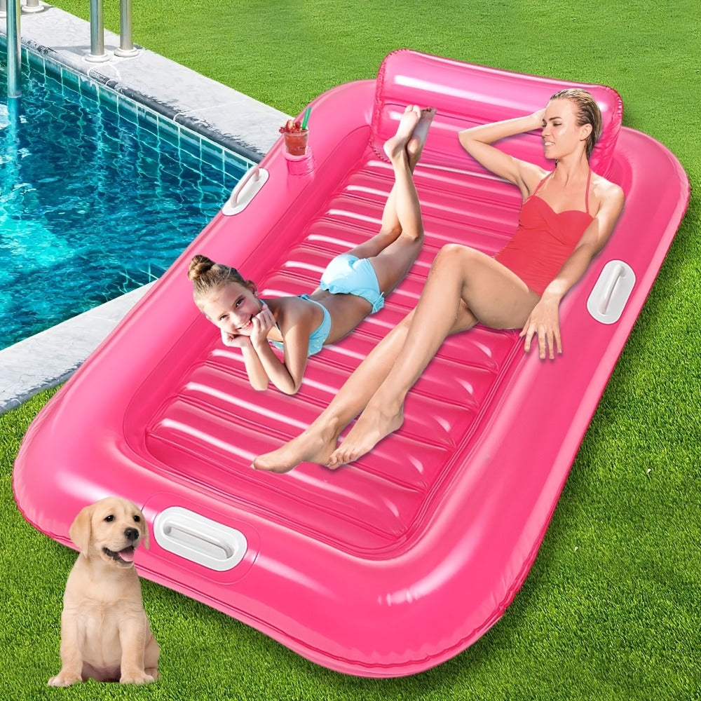 Inflatable Pool Lounger Sunbed for Adults 84"x47", 2-in-1 Tanning Float with Cup Holders, Removable Headrest & Handles — imag