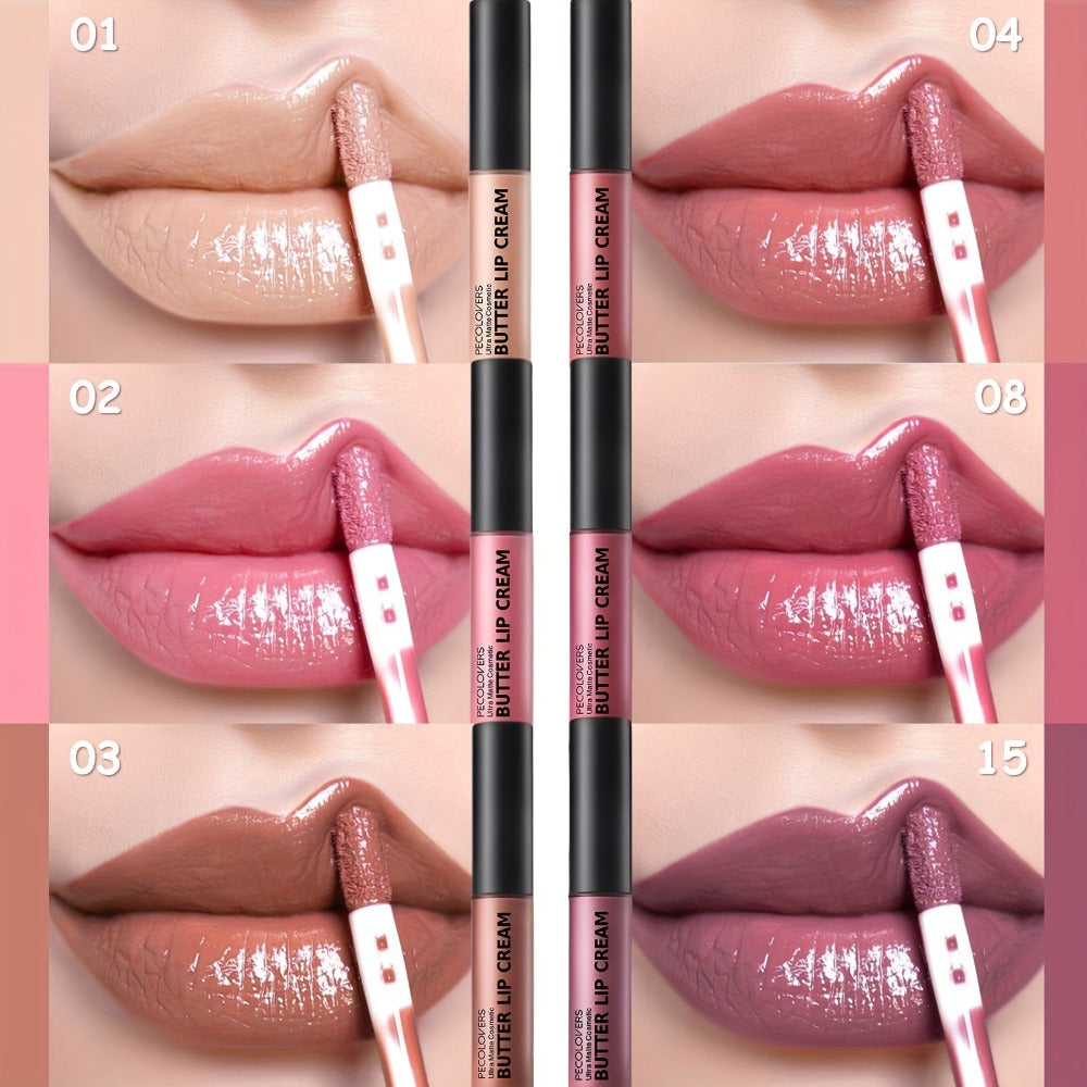 Lip Gloss Set by PECOLORS with 6 Nude Butter Lip Cream Shades, Tube Applicators and Display Box — image 8