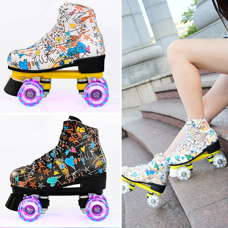 Double Row Skates New Wheel Wear-resistant Four-wheel Roller Skates