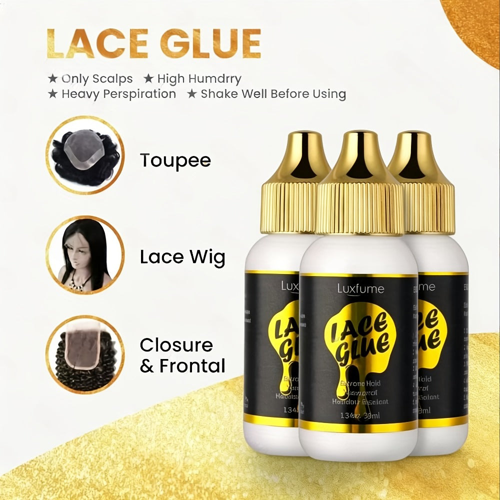 Lace Front Wig Glue Extreme Hold 3-Pack Invisible Clear Drying Liquid Adhesive for HD Lace for Home, Travel and Salon Hair St