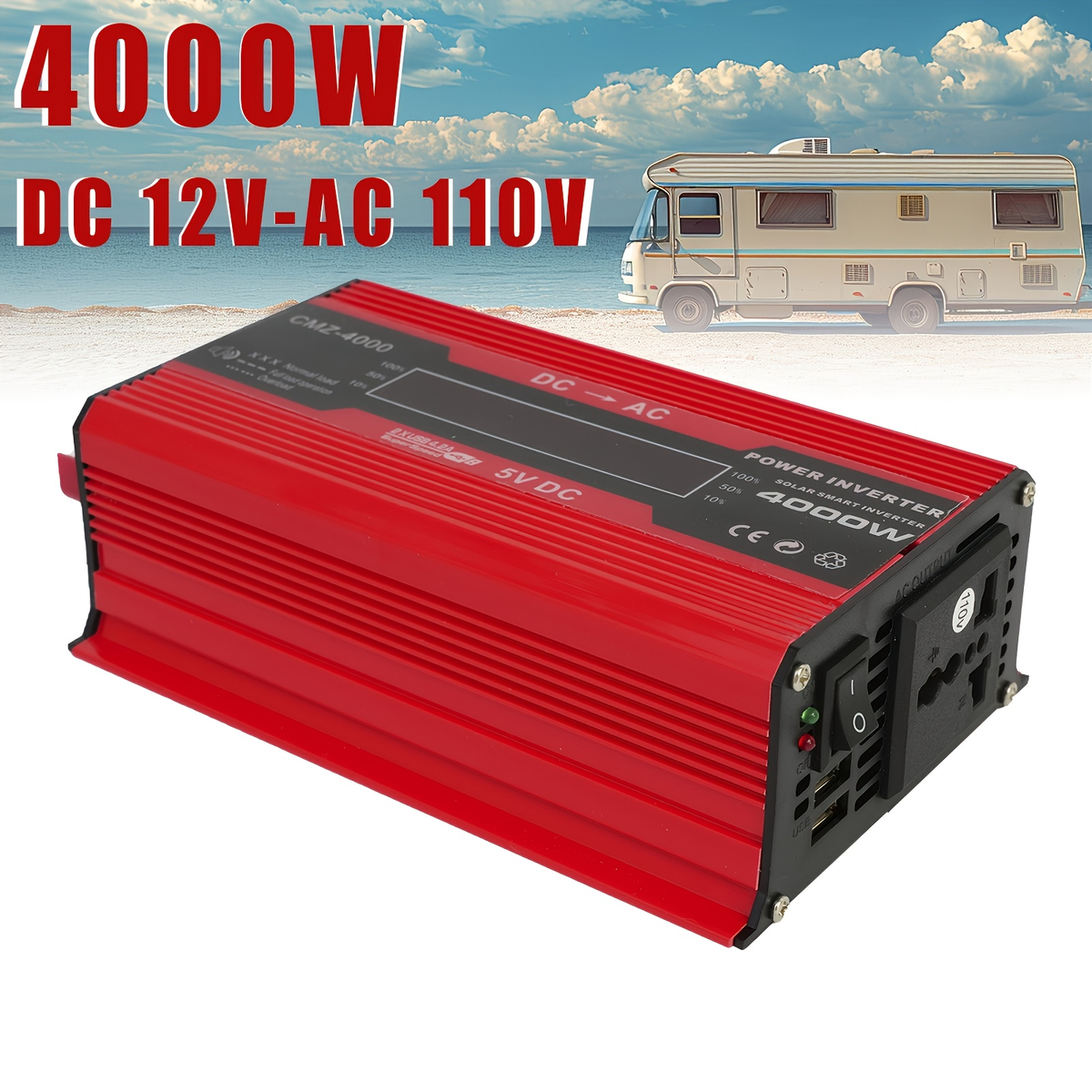 DC to AC Inverter 4000W 5500W 6500W 16000W Peak DC 12V to AC 110V High Power Car Inverter with USB Ports for Garden, Patio an