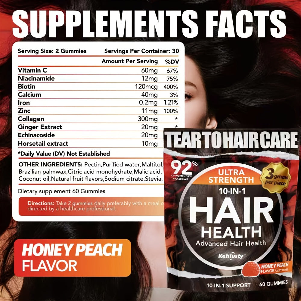 Biotin Gummies for Hair Growth with Collagen Complex Vitamin C & Ginger, 90 Chewable Gummies for Thicker Fuller Hair — image 