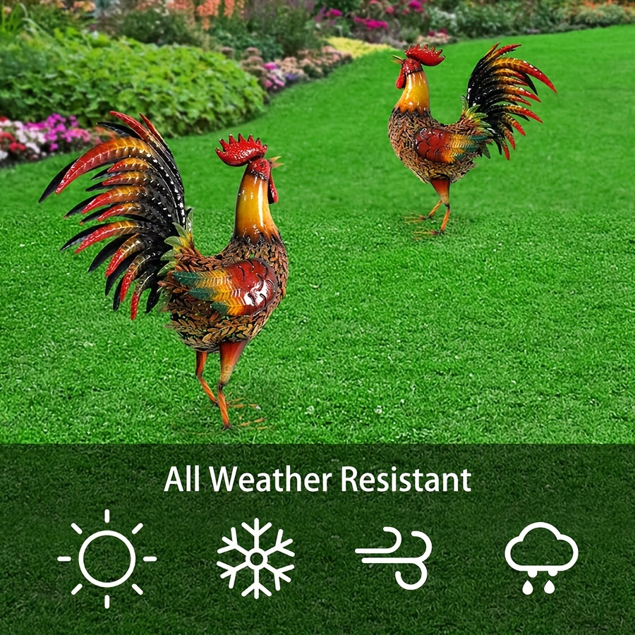 Metal Rooster Garden Stake Colorful Farmhouse Chicken Sculpture Outdoor Lawn Yard Decor Art Ornament Housewarming Gift 19 Inc