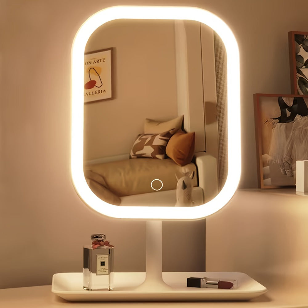 LED Makeup Mirror with Lights Rechargeable, Foldable Lighted Vanity Mirror 3 Color Modes Touch Dimming Portable Stand — image