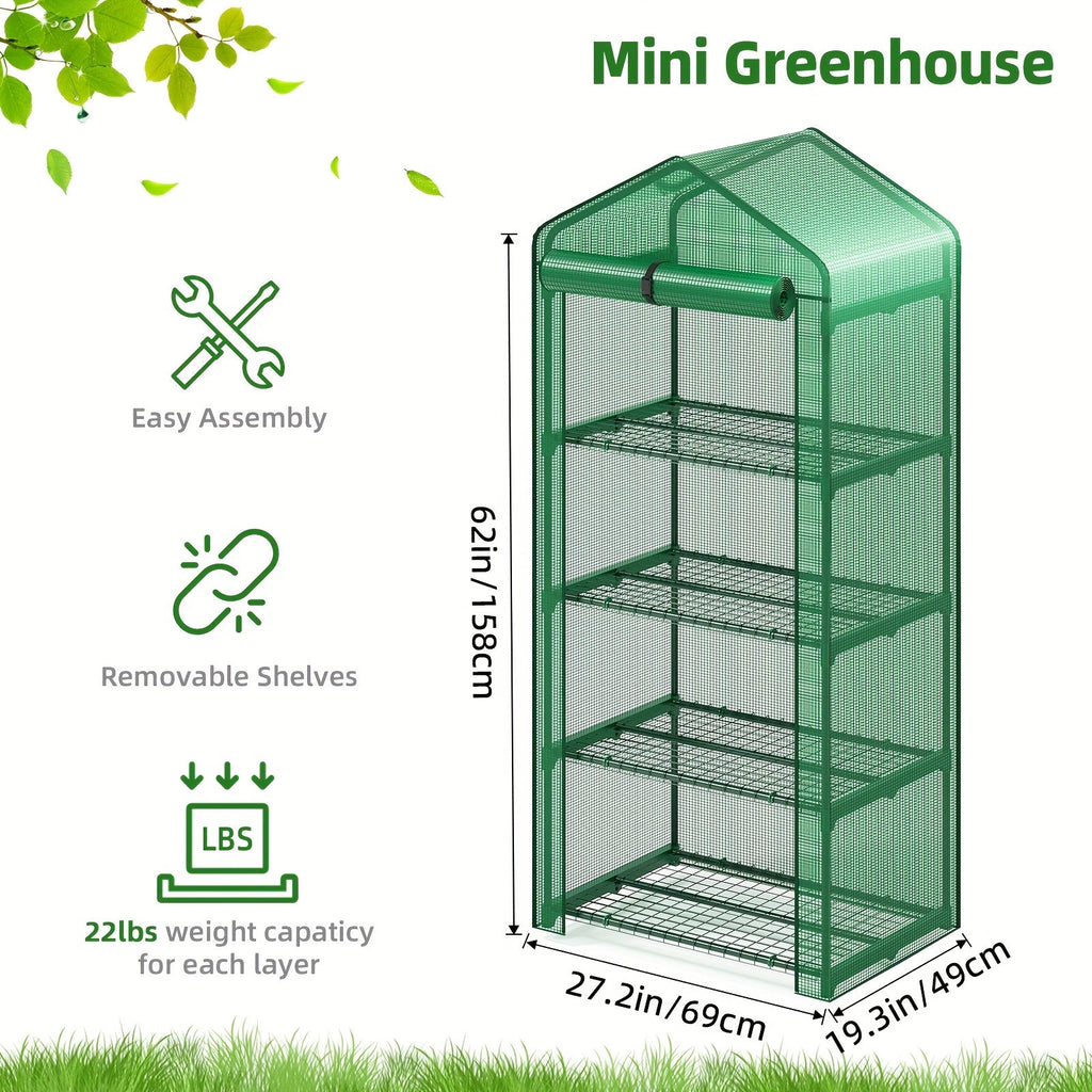 4 Tier Mini Greenhouse for Indoor Outdoor Plants, Portable PE Cover Greenhouse with Rack Stand for Seedlings — image 5