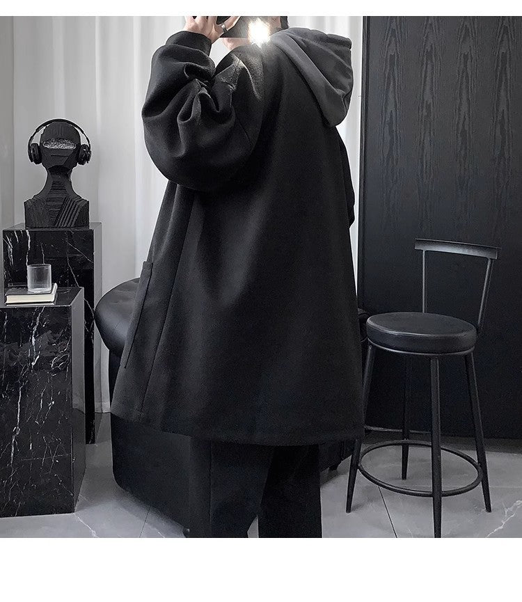 Quilted Hooded Jacket Mens Mid-Length Wool Coat